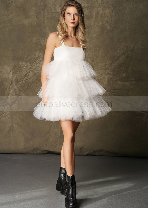 Ivory Satin Tulle Tiered Adorable Party Dress